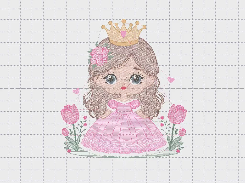 Princess with crown embroidery designs - Baby Girl embroidery design machine embroidery pattern - Girl with flowers - instant download pes