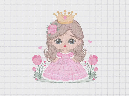 Princess with crown embroidery designs - Baby Girl embroidery design machine embroidery pattern - Girl with flowers - instant download pes