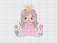 Carica e avvia il video nel visualizzatore di galleria, Princess with crown embroidery designs - Baby Girl embroidery design machine embroidery pattern - Girl with flowers - instant download pes
