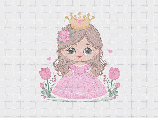 Princess with crown embroidery designs - Baby Girl embroidery design machine embroidery pattern - Girl with flowers - instant download pes