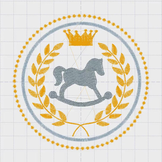 Rocking Horse Embroidery Design, Crown Frame Monogram, Digital File