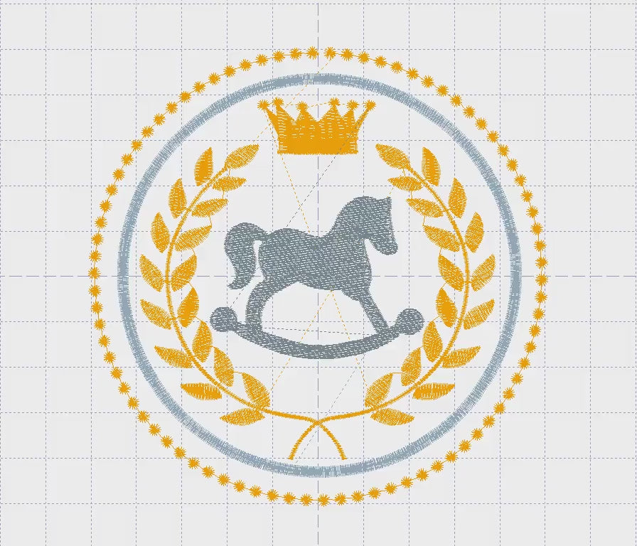 Rocking Horse Embroidery Design, Crown Frame Monogram, Digital File