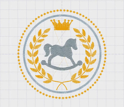 Rocking Horse Embroidery Design, Crown Frame Monogram, Digital File