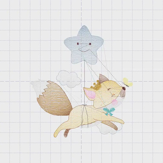 Fox embroidery designs - Star Hot air balloon embroidery design machine embroidery pattern - Animal embroidery file - woodland animals jef
