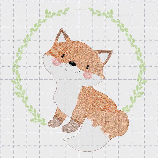Fox embroidery designs - Red Fox with laurel frame machine embroidery pattern - Woodland Wild Animal file - Baby boy - Instant download pes