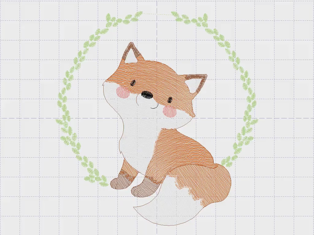 Fox embroidery designs - Red Fox with laurel frame machine embroidery pattern - Woodland Wild Animal file - Baby boy - Instant download pes