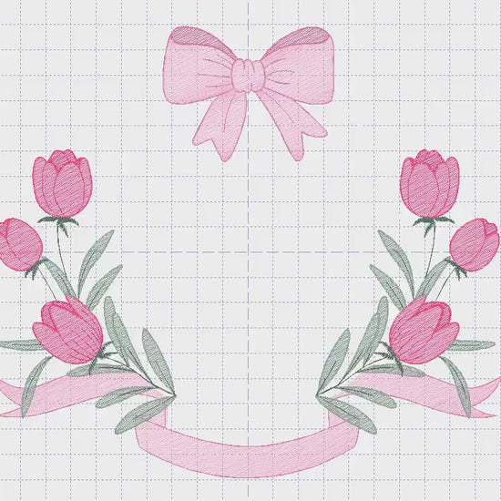 Monogram Tulip Frame embroidery designs - Flower wreath machine embroidery pattern - Floral Kitchen Towel file - Instant digital download
