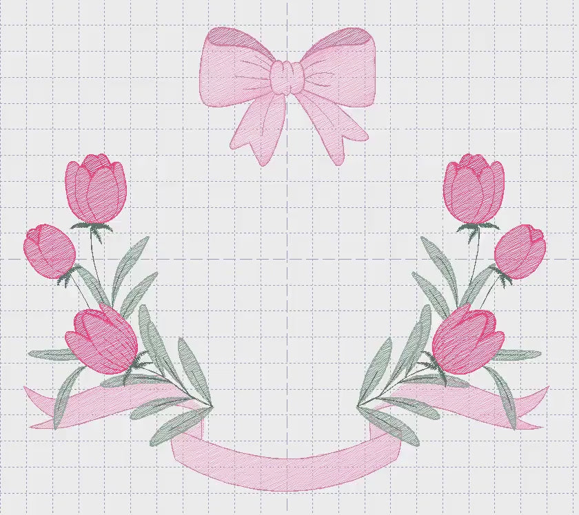 Monogram Tulip Frame embroidery designs - Flower wreath machine embroidery pattern - Floral Kitchen Towel file - Instant digital download