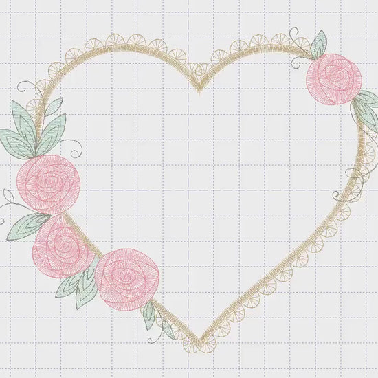 Heart with roses embroidery designs - Monogram Flower frame machine embroidery pattern - Monogram Frame file - pes Instant download pes jef