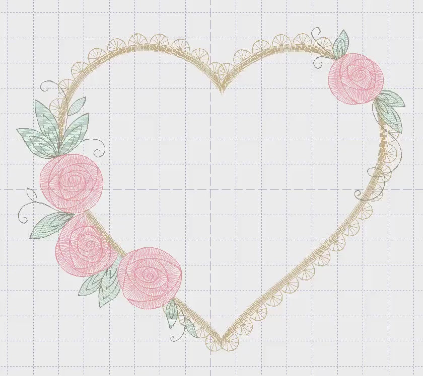 Heart with roses embroidery designs - Monogram Flower frame machine embroidery pattern - Monogram Frame file - pes Instant download pes jef
