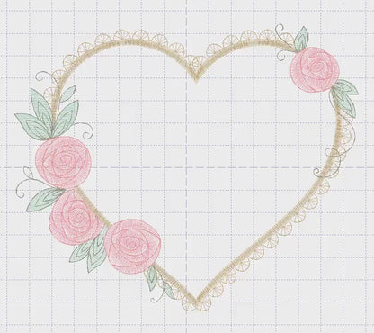 Heart with roses embroidery designs - Monogram Flower frame machine embroidery pattern - Monogram Frame file - pes Instant download pes jef