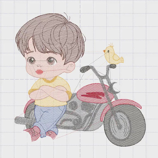 Boy with motorcycle embroidery designs - Boy embroidery design machine embroidery pattern -  Motorcyclist Biker Chopper - instant download