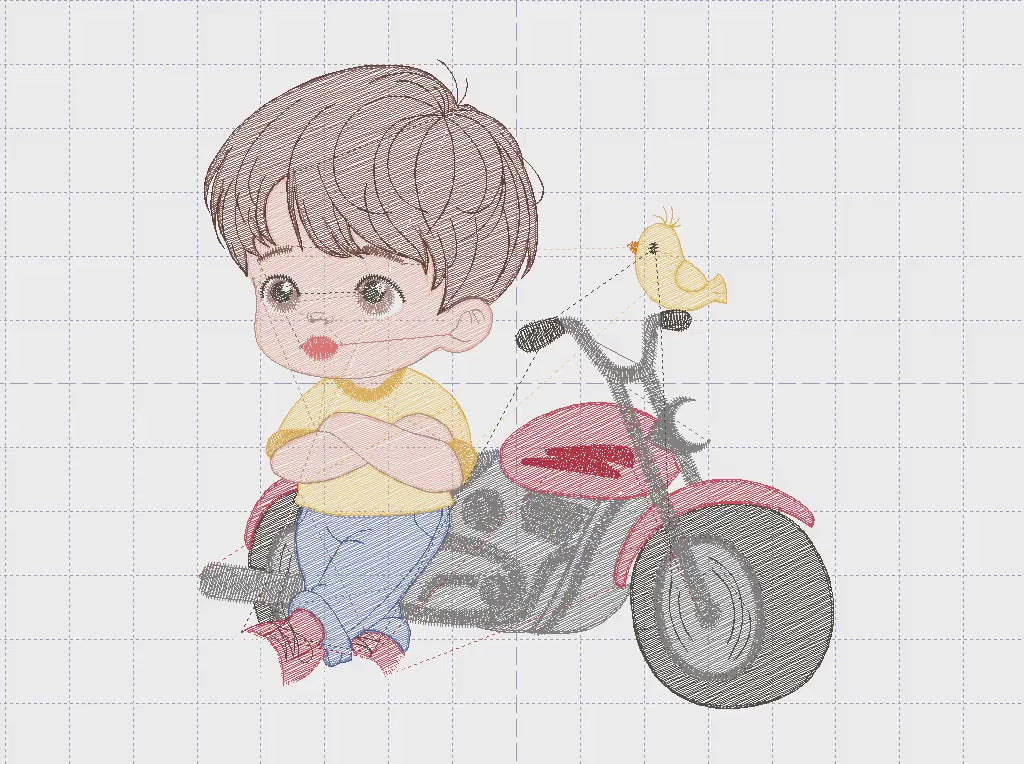 Boy with motorcycle embroidery designs - Boy embroidery design machine embroidery pattern -  Motorcyclist Biker Chopper - instant download
