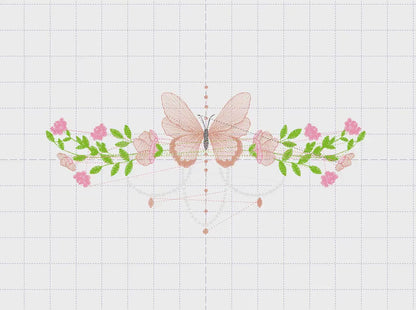 Butterfly embroidery designs - Flower line embroidery design machine embroidery pattern - Flowers embroidery file - instant download towel