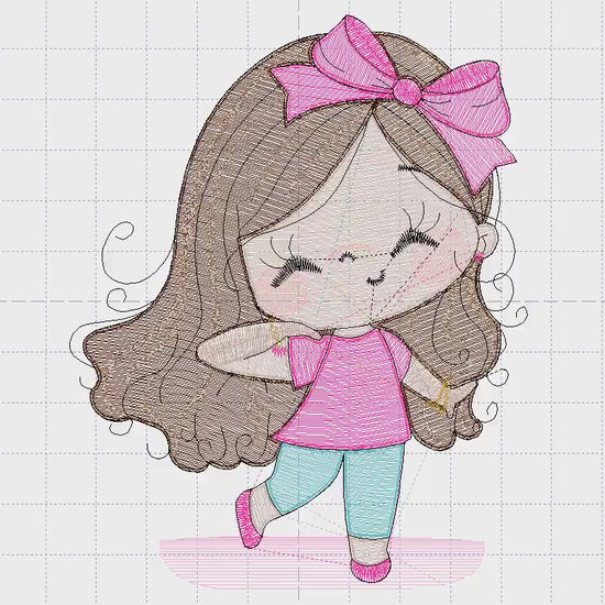 Girl embroidery designs - Baby girl with lace embroidery design machine embroidery pattern - Toddler embroidery file - Girl with long hair