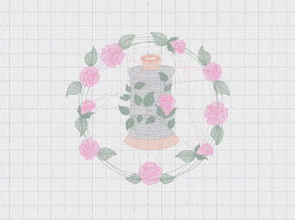 Thread with flower embroidery designs - Frame with roses embroidery design machine embroidery pattern - Wreath embroidery - instant download