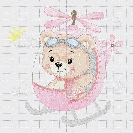 Helicopter embroidery designs - Chopper machine embroidery pattern - Baby Girl Bear file - Instant digital download pes jef dst hus vp3 xxx