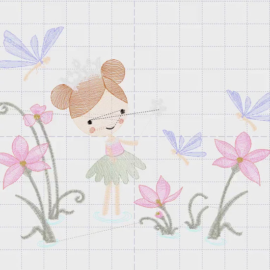 Fairy embroidery designs - Baby girl embroidery design machine embroidery pattern - Fantasy Pixie with flowers embroidery - instant download