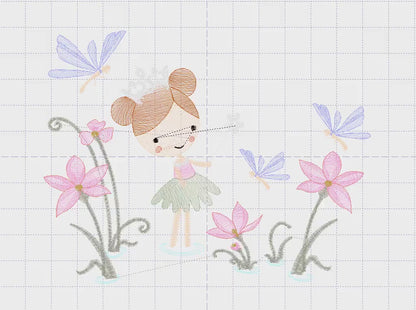 Fairy embroidery designs - Baby girl embroidery design machine embroidery pattern - Fantasy Pixie with flowers embroidery - instant download