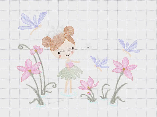 Fairy embroidery designs - Baby girl embroidery design machine embroidery pattern - Fantasy Pixie with flowers embroidery - instant download