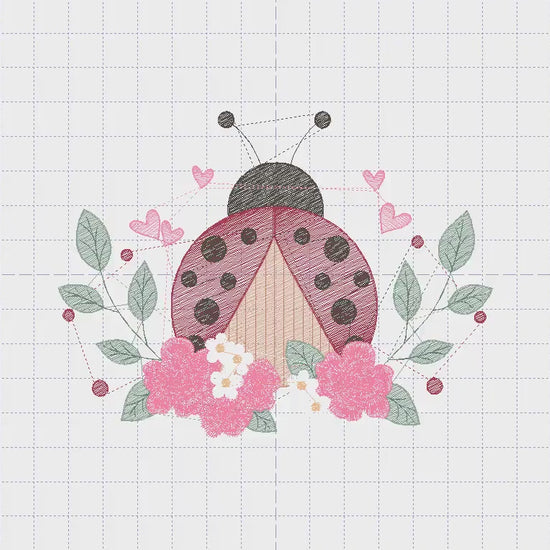 Ladybug embroidery designs - Baby Girl embroidery design machine embroidery pattern - Lady bug with flowers - Kitchen Towel instant download