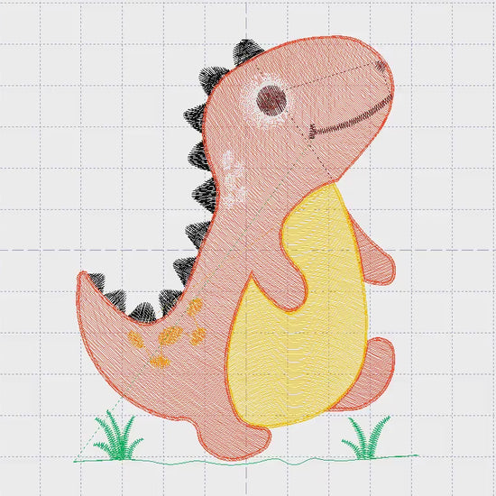 T Rex Dinosaur Embroidery Design, Rippled Outline, 5 Sizes Digital File