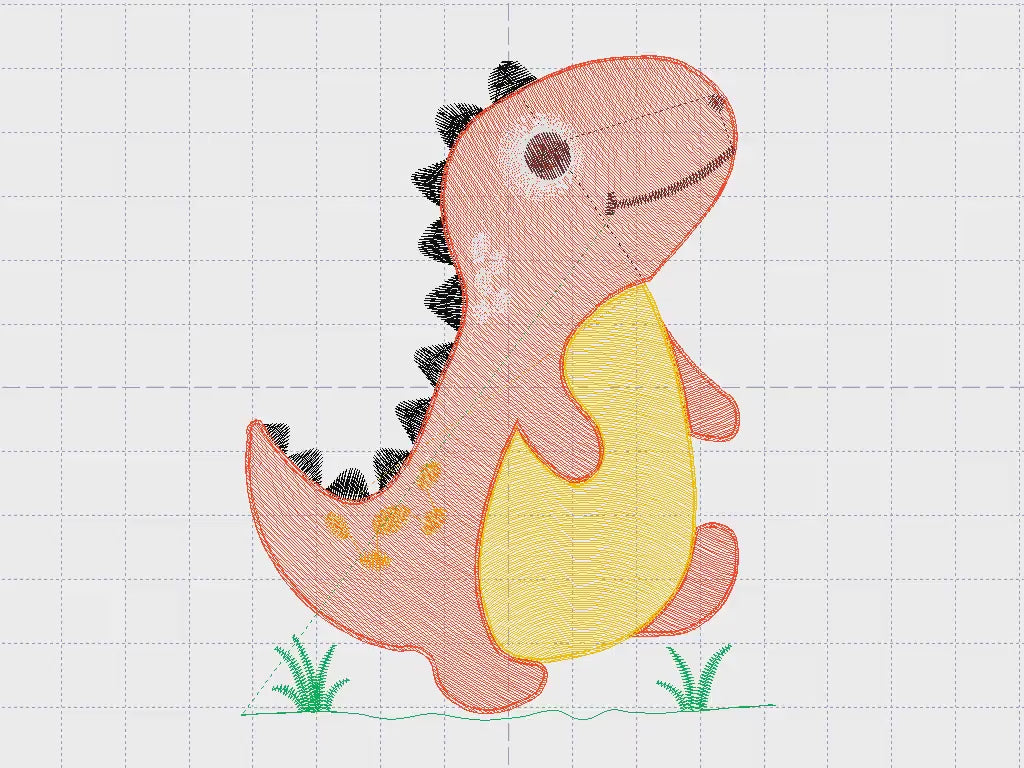 T Rex Dinosaur Embroidery Design, Rippled Outline, 5 Sizes Digital File