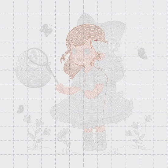 Girl embroidery designs - Baby girl with lace embroidery design machine embroidery pattern - Butterfly embroidery file - Girl with long hair