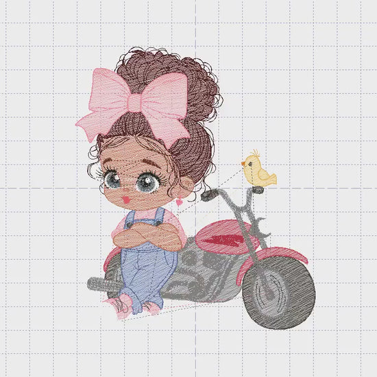 Girl with bike embroidery designs - Baby Girl embroidery design machine embroidery pattern - Scooter embroidery file - Motorcycle Chopper