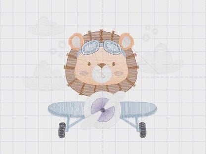 Lion Pilot embroidery designs - Airplane embroidery design machine embroidery pattern - Baby boy embroidery file - instant download pes jef