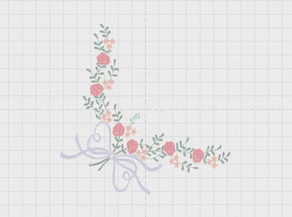 Flowers Corner embroidery designs - Kitchen Towel embroidery design machine embroidery pattern - Roses embroidery file -  Roses Bouquet pes