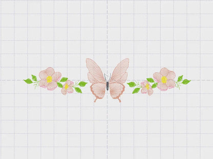 Flowers embroidery designs - Butterfly embroidery design machine embroidery pattern - Kitchen towel embroidery file - instant download pes