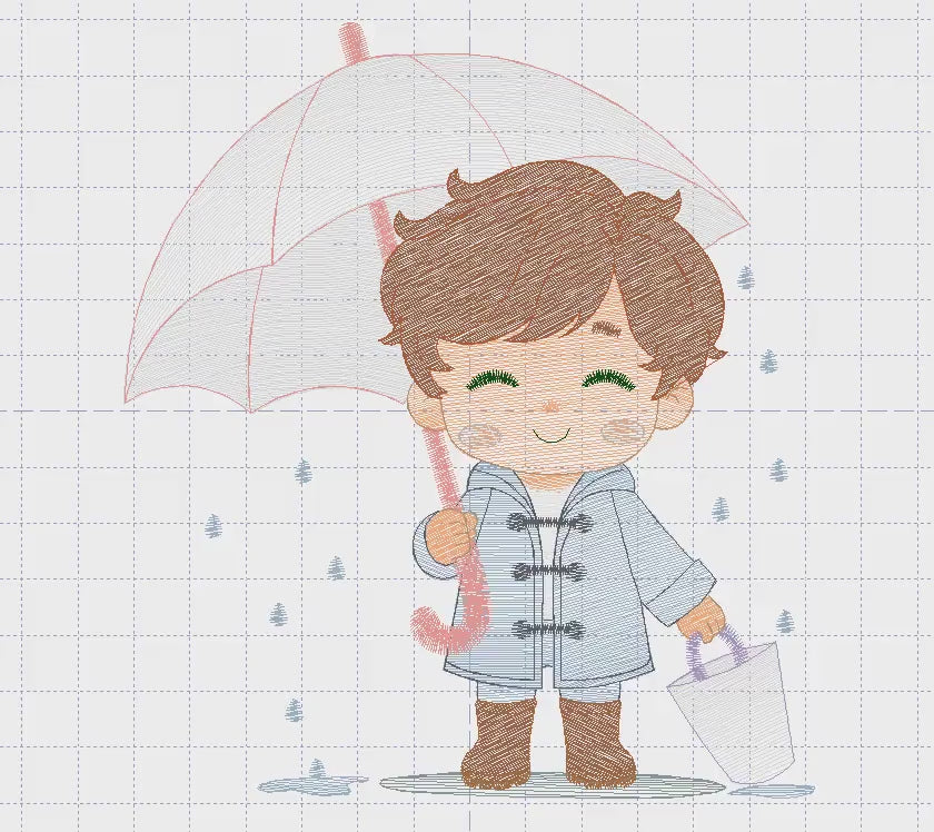 Baby boy with umbrella embroidery design - Boy in the rain machine embroidery pattern - Raining cold winter file - Instant download pes jef