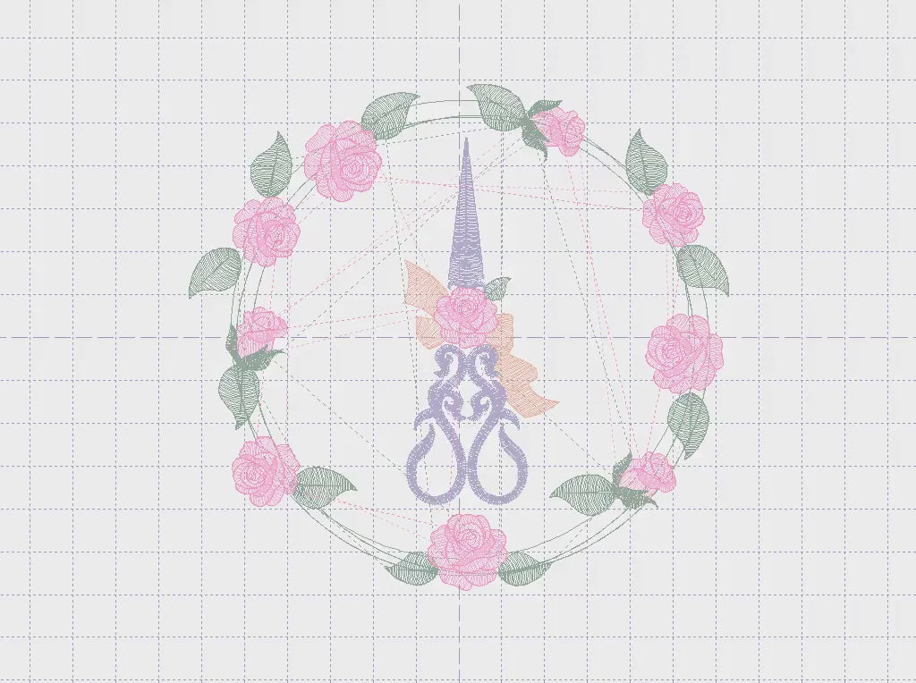 Scissors with flowers and Frame embroidery designs - Scissors embroidery design machine embroidery pattern - Rose wreath embroidery download
