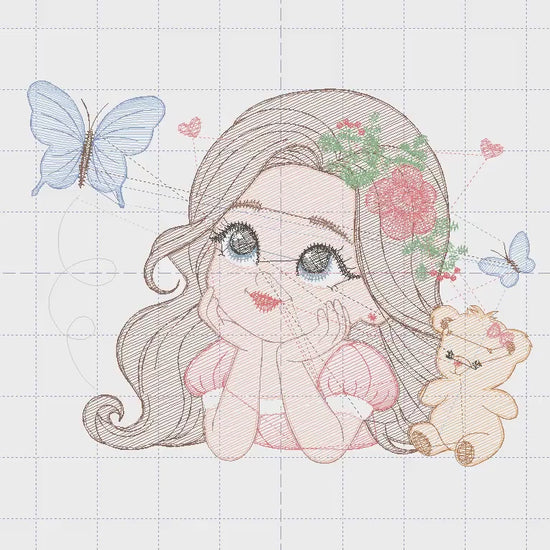 Baby girl embroidery design - Teeneger girl embroidery designs machine embroidery pattern - Girl with long hair embroidery file - download