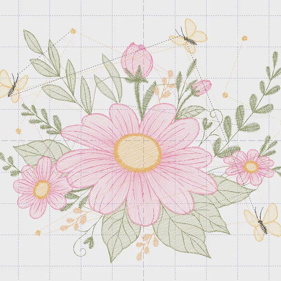 Flower embroidery designs - Flower and Butterfly embroidery design machine embroidery pattern - Floral bouquet embroidery - instant download