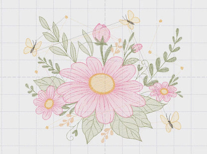 Flower embroidery designs - Flower and Butterfly embroidery design machine embroidery pattern - Floral bouquet embroidery - instant download