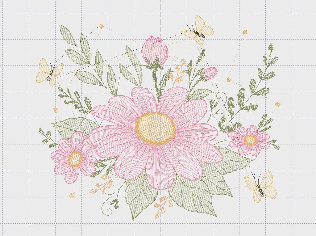 Flower embroidery designs - Flower and Butterfly embroidery design machine embroidery pattern - Floral bouquet embroidery - instant download