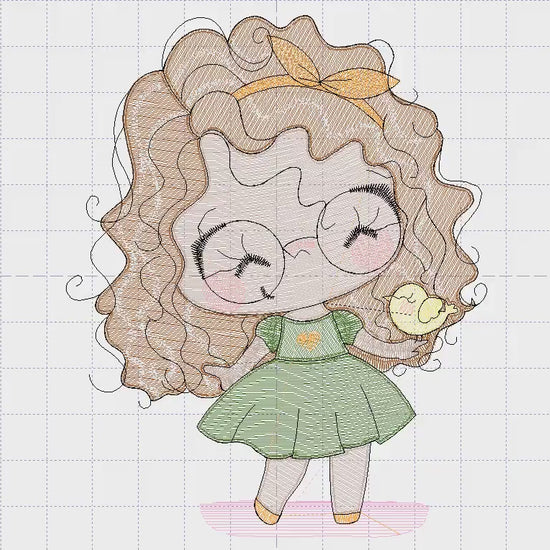 Curly hair girl with glasses embroidery designs - Children embroidery design machine embroidery pattern - Princess Girl embroidery file hus