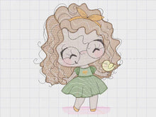 Load and play video in Gallery viewer, Curly hair girl with glasses embroidery designs - Children embroidery design machine embroidery pattern - Princess Girl embroidery file hus
