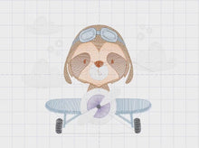 Charger et lire la vidéo dans la visionneuse de la Galerie, Airplane embroidery designs - Sloth Pilot embroidery design machine embroidery pattern - Baby boy embroidery file - digital download pes jef
