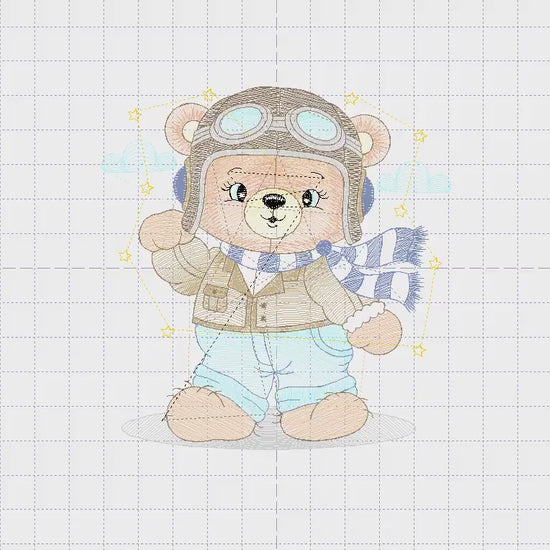 Pilot Bear Embroidery Design, Aviator Teddy Machine Pattern (Digital Download)