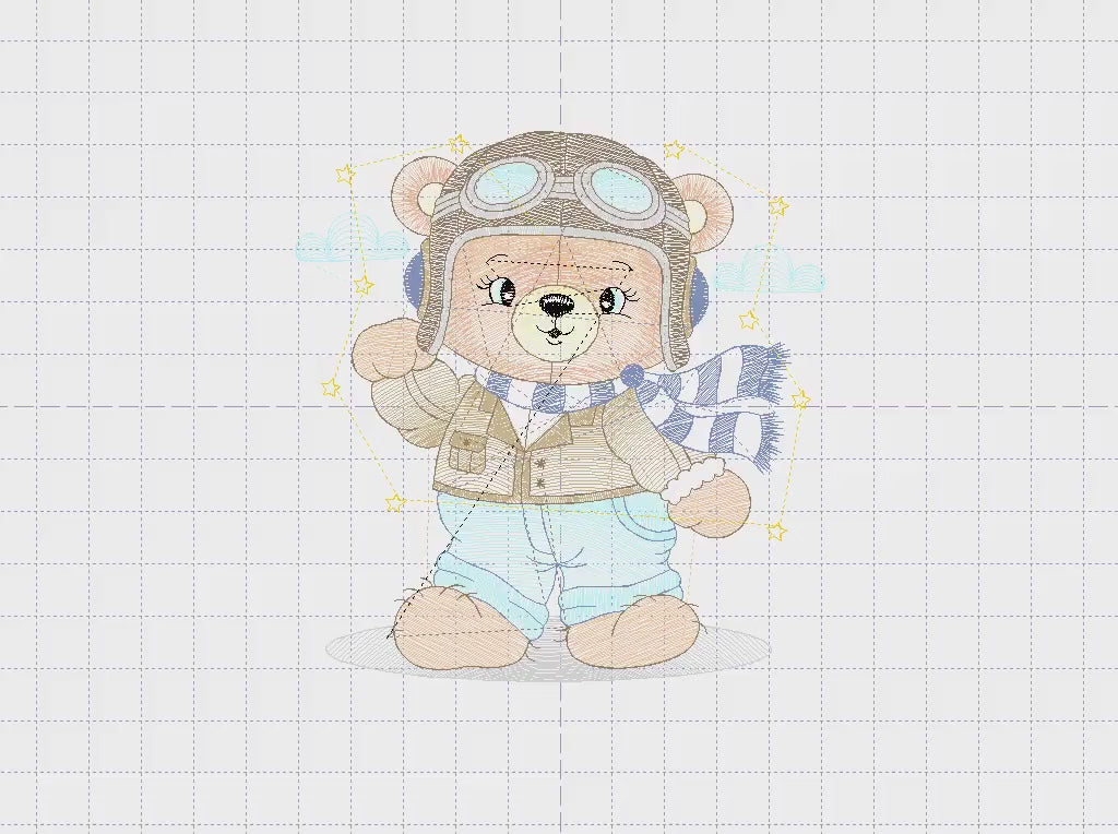 Pilot Bear Embroidery Design, Aviator Teddy Machine Pattern (Digital Download)