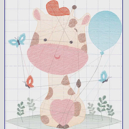 Giraffe with balloon embroidery design - Animal embroidery designs machine embroidery pattern - Baby boy embroidery file - Instant download