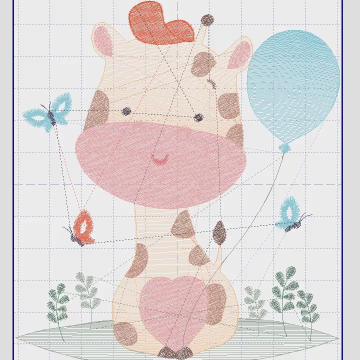 Giraffe with balloon embroidery design - Animal embroidery designs machine embroidery pattern - Baby boy embroidery file - Instant download