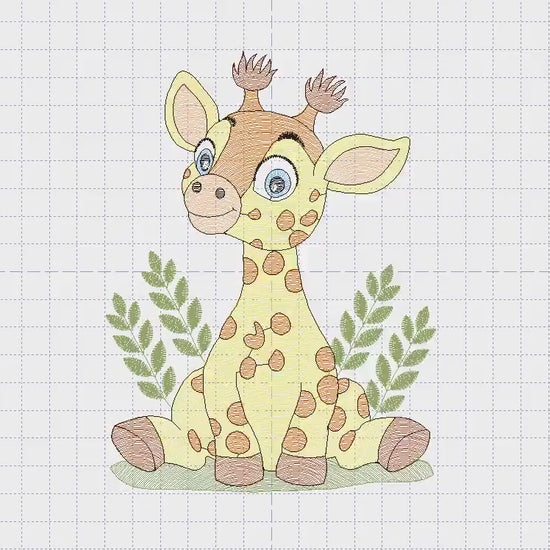 Giraffe with grass embroidery designs - Safari wild animal machine embroidery pattern - Baby boy file - Instant digital download pes jef dst