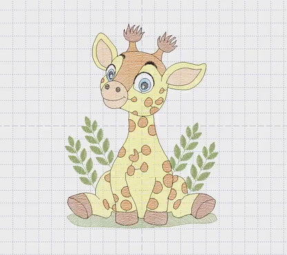 Giraffe with grass embroidery designs - Safari wild animal machine embroidery pattern - Baby boy file - Instant digital download pes jef dst