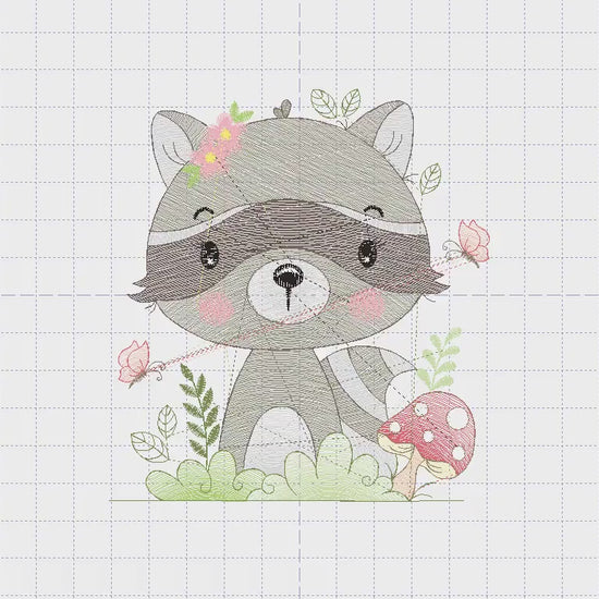 Raccoon embroidery designs - Woodland Animal embroidery design machine embroidery pattern - Baby girl embroidery file - instant download pes