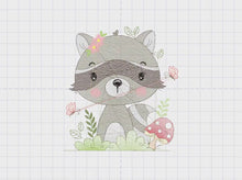 Carica e avvia il video nel visualizzatore di galleria, Raccoon embroidery designs - Woodland Animal embroidery design machine embroidery pattern - Baby girl embroidery file - instant download pes
