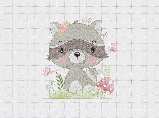 Raccoon embroidery designs - Woodland Animal embroidery design machine embroidery pattern - Baby girl embroidery file - instant download pes